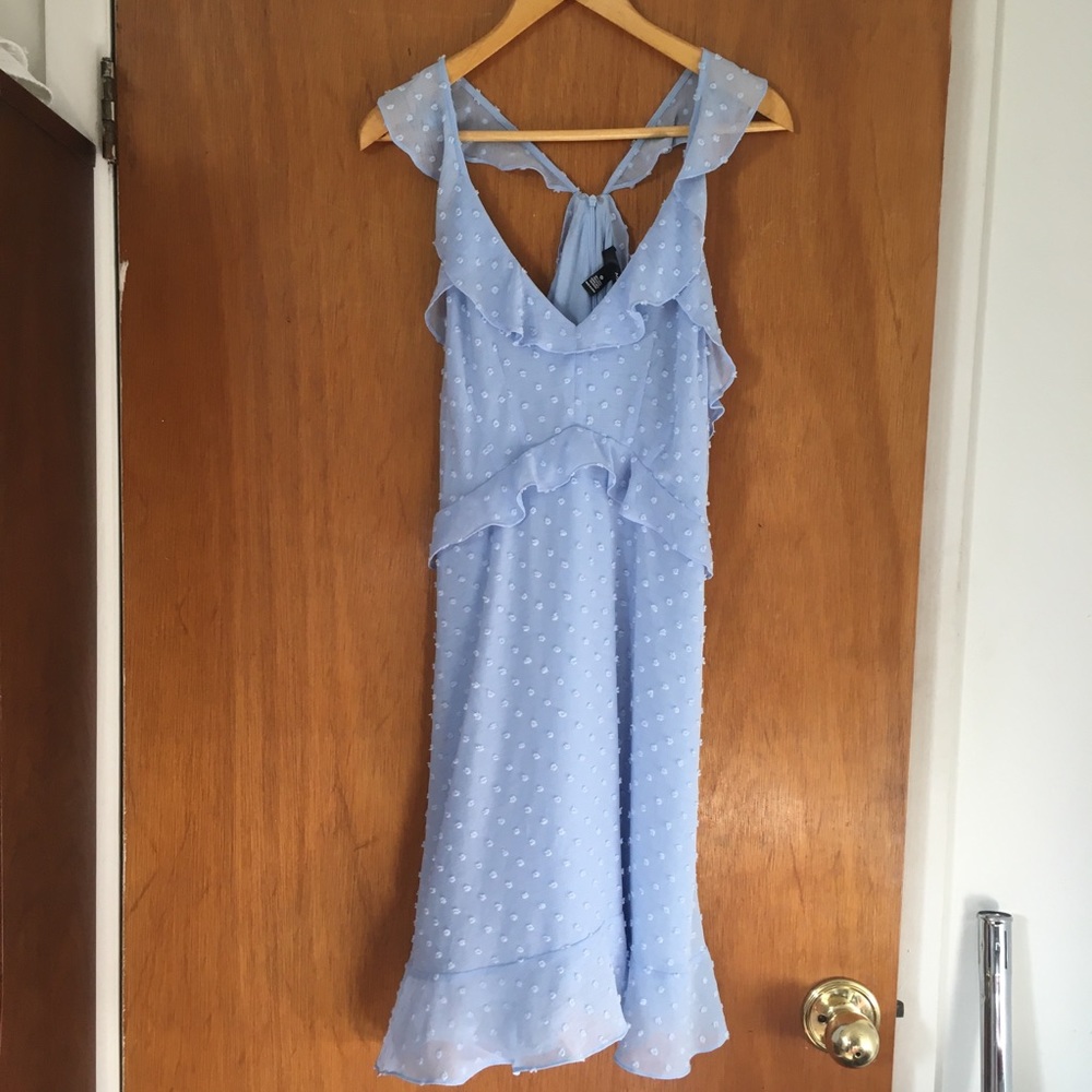 Aqua Flocked Dot Pattern Baby Blue Day Dress